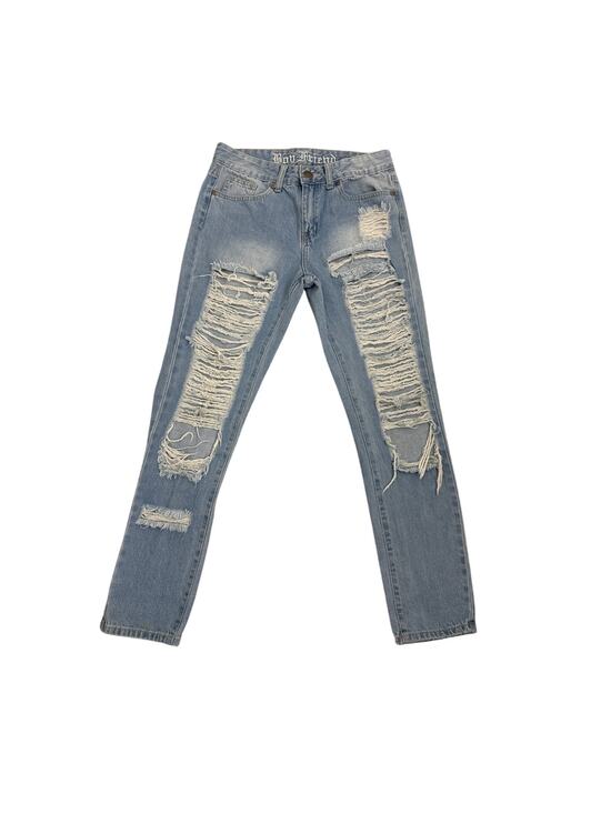 VIP Denim - V.I.P Boyfriend Distressed Straight Leg Loose Fit  Denim Blue Jeans Size 1/2